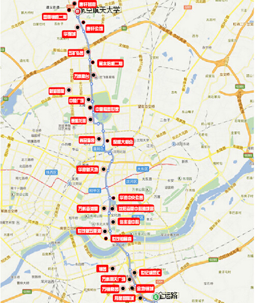 沈阳地铁2号线线路及楼盘一览