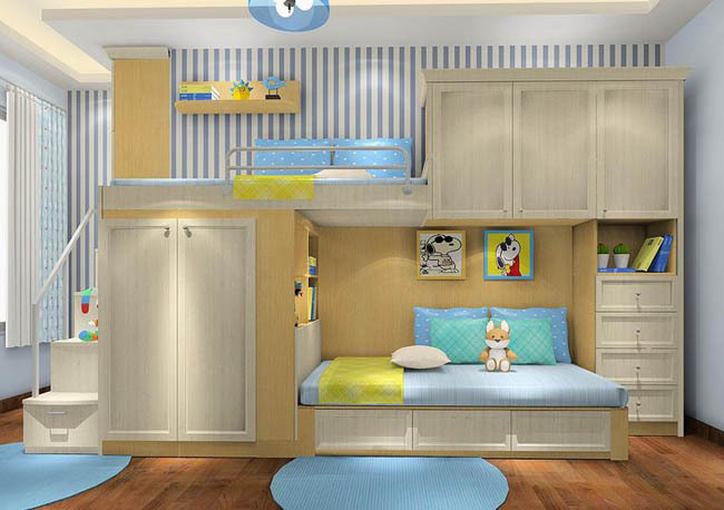 小户型上下床儿童房装修效果图 孩子的色彩儿童房设计