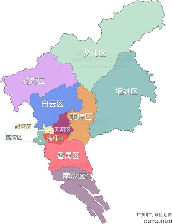2015年广州近日行政区域地图出炉 全市划分为