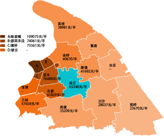 张江位于浦东新区的中心位置,与陆家嘴金融贸易区和上海迪士尼乐园