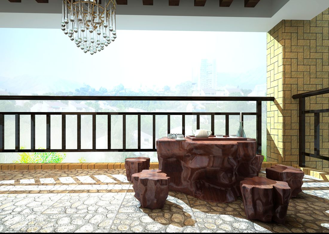 中式风格客厅封闭式阳台设计效果图_土巴兔装修效果图