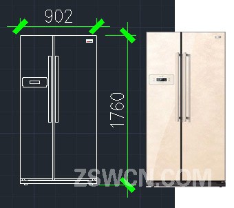 双开门冰箱cad立面图 尺寸902x1760caad图.