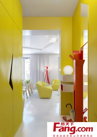 红与黄几何碰撞 45平小户型家居装饰