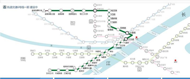 6号线一期是武汉市第2条穿越汉江的地铁,设27座车站,分别为东风站,车