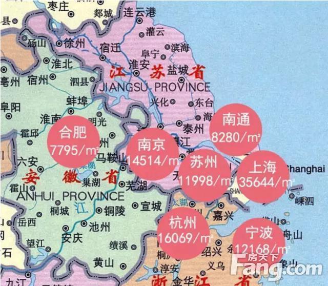 华东 浙江江苏地区,基本房价都在1w以上.