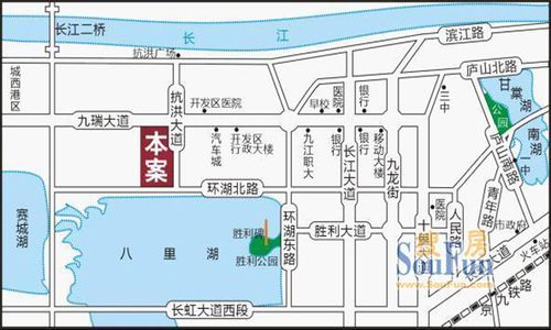 九江市开发区九瑞大道209号,项目南拥八里湖,东临抗洪大道,北靠城市